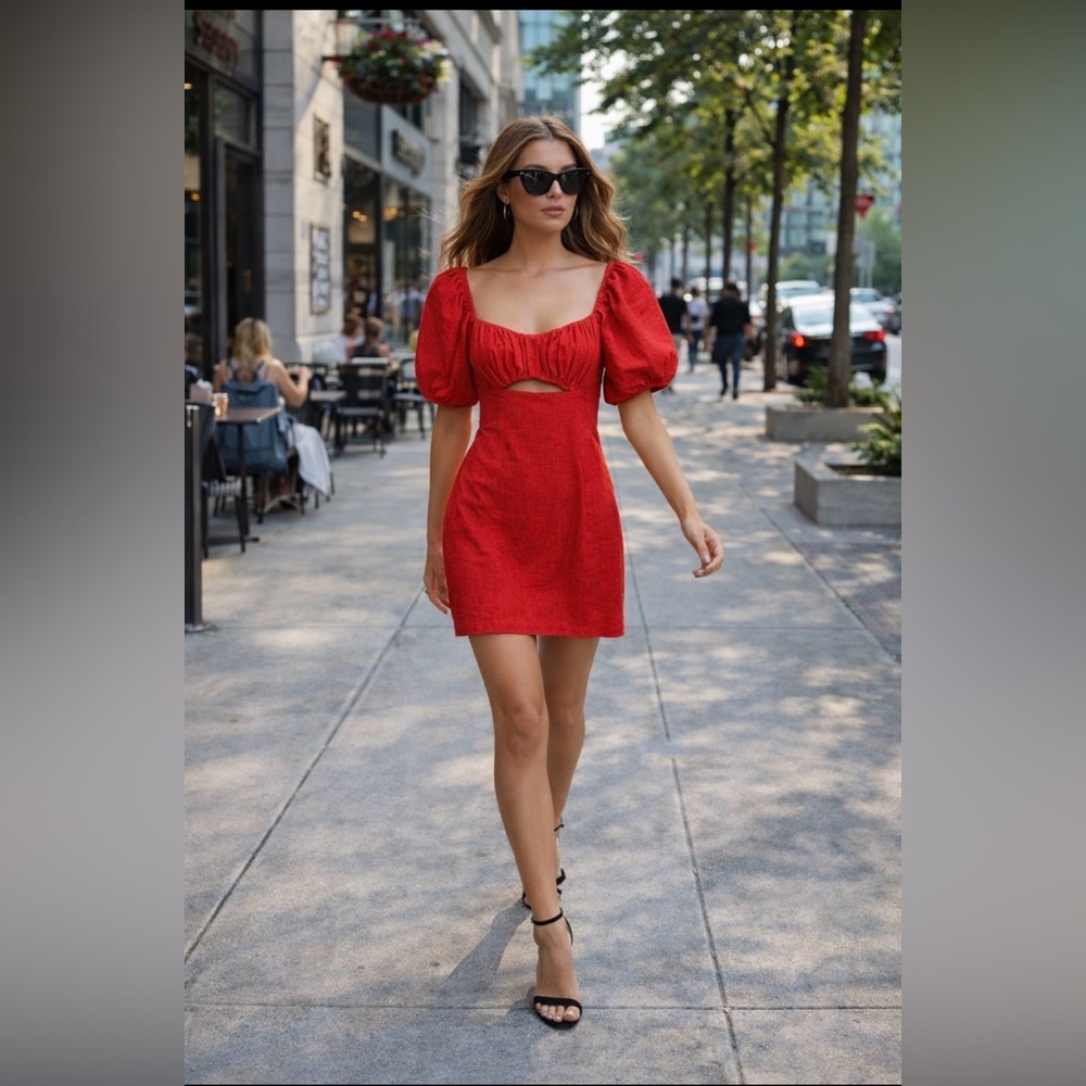 RNWY deep orange mini dress with Puff Sleeves women size 2